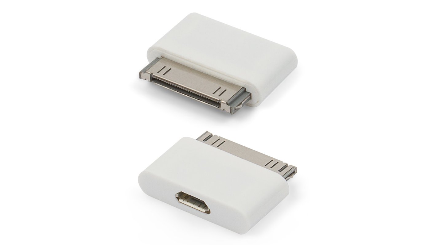 Адаптер micro-USB to 30 pin для мобильных телефонов Apple; планшетов Apple;  MP3-плееров Apple, для зарядки телефона, белый - Все запчасти