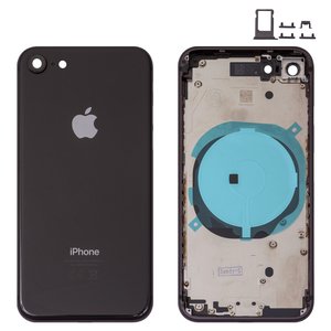 Корпус для iPhone 8, чорний, з тримачем SIM карти, з боковими кнопками