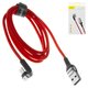USB кабель Baseus Green U-shaped lamp Mobile Game, USB тип-A, Lightning, 100 см, 2,4 А, червоний, П-подібний, в нейлоновому обплетенні, #CALUX-A09