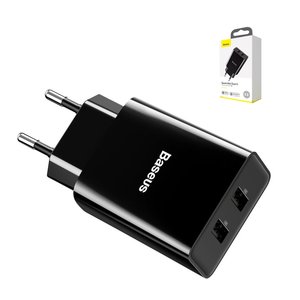 Сетевое зарядное устройство Baseus Speed Mini Dual, 10,5 Вт, черный, 2 порта, #CCFS R01
