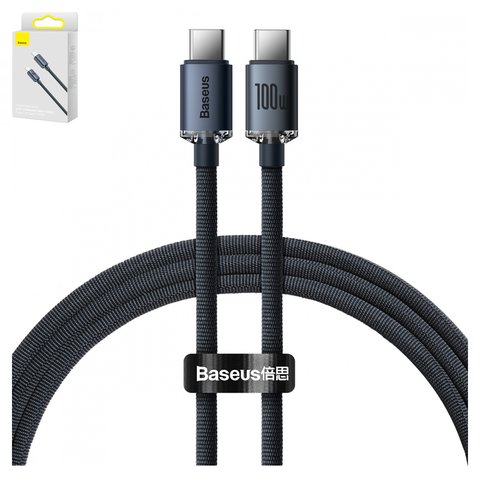USB кабель Baseus Crystal Shine Series, 2xUSB тип C, 120 см, 100 Вт, чорний, #CAJY000601