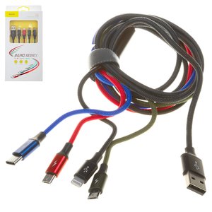 USB Cable Baseus Rapid Series, USB type A, USB type C, micro USB type B, Lightning, 120 cm, 3.5 A, black, nylon braided, data transfer over Lightning only, 4 in 1  #CA1T4 C01