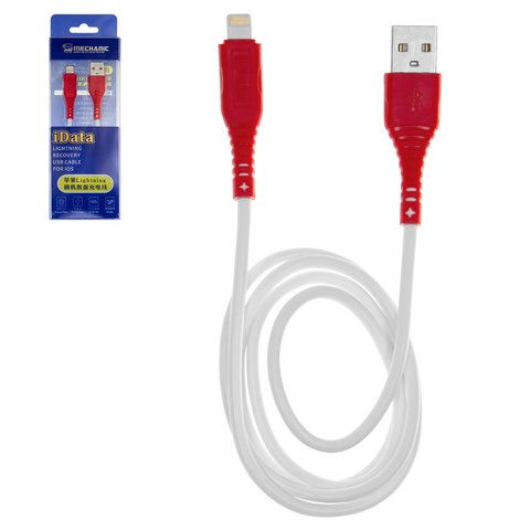 USB Cable Mechanic iData, USB type A, Lightning, 80 cm, white, red 