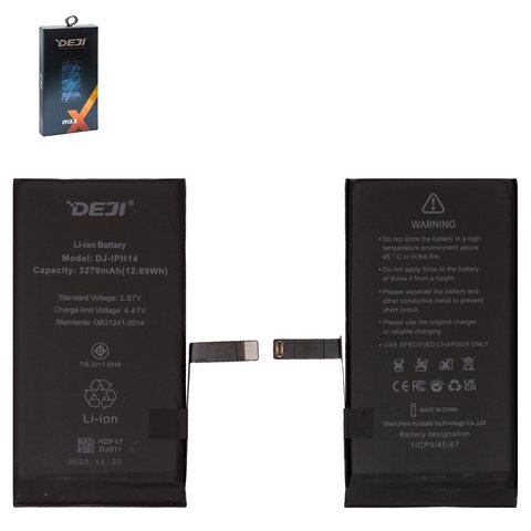 Batería Deji puede usarse con Apple iPhone 14, Li ion, 3.87 V, 3279 mAh, original IC