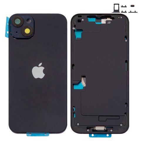 Housing compatible with iPhone 14 Plus, black, with SIM card holders, with side buttons, Original PRC , EU Version, midnight 