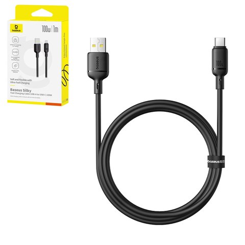 USB кабель Baseus Silky, USB тип C, USB тип A, 100 см, 100 Вт, черный, силиконовый, #P10377703113 00