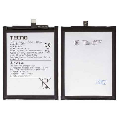 Аккумулятор BL 49OT для Tecno Camon 20, Camon 20 Pro 5G, Spark 20 Pro+ KJ7 , Li Polymer, 3,87 B, 5000 мАч, Original PRC 