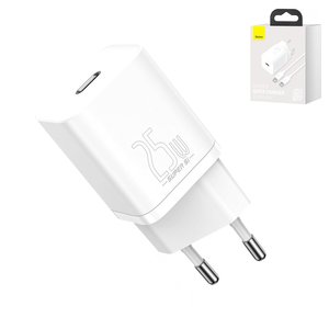 Adaptador de red Baseus Super Si, 25 W, Quick Charge, blanco, con cable USB tipo C USB tipo C, 1 puerto, #TZCCSUP L02