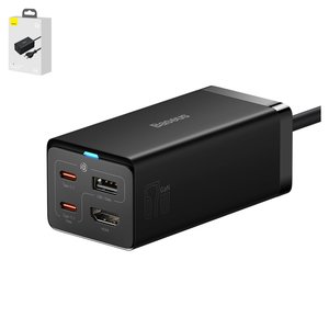Adaptador de red Baseus GaN5 Pro Desktop, 67 W, Quick Charge, negro, USB tipo A solo para transferencia de datos, con cable USB tipo C USB tipo C, 4 puertos, 1.5 m, #CCGP110201