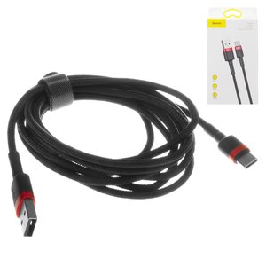 USB кабель Baseus Cafule, USB тип C, USB тип A, 200 см, 2 A, чорний, червоний, в нейлоновому обплетенні, #CATKLF C91