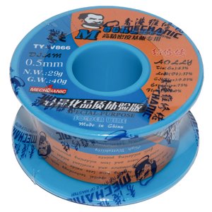 Припій Mechanic TY V866, Sn 63% , Pb 37%, флюс 1 3%, 0,5 мм, 40 г