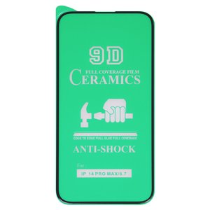 Защитная пленка Ceramics для Apple iPhone 14 Pro Max, iPhone 15 Plus, iPhone 16 Plus, черная, 0,2 мм 9H, совместимо с чехлом, Full Glue, cлой клея нанесен по всей поверхности