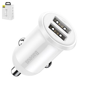 Автомобільний зарядний пристрій Baseus Grain Pro, біле, 4,8 А, 2 порта, 12 24 B, #CCALLP 02