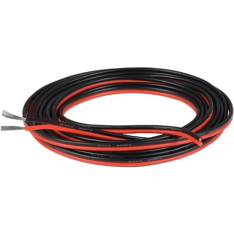 Провод в силиконовой изоляции 2x18AWG, 0,75 мм², 1 м, черный, красный, UL3135