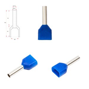 Наконечник TE1510, для 2х проводів, трубчастий, ізольований, синій, 10 шт., 1,5 мм², 10 мм