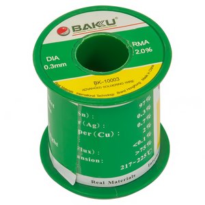Припой BAKU BK-10003, sn 97%, ag 0,3%, 100 г, 0,3 мм, флюс 2%, cu 0,7% Припой BAKU BK-10003, sn 97%, ag 0,3%, 100 г, 0,3 мм, флюс 2%, cu 0,7%